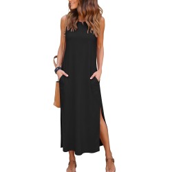 RUMIA Women's Maxi Dresses Casual Summer Elegant Side Slit Dress with Pockets (S-XXL)