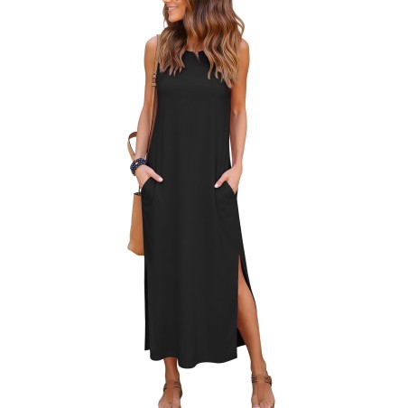 RUMIA Women's Maxi Dresses Casual Summer Elegant Side Slit Dress with Pockets (S-XXL)