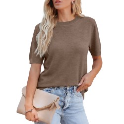 RUMIA Short Sleeve Sweaters for Women Lightweight Loose Business Casual Tops (XS-XXL)