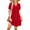 V-Neck Summer Casual Sundress for Women- Puff Short Sleeve Swing Beach Dress with Pockets