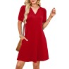 V-Neck Summer Casual Sundress for Women- Puff Short Sleeve Swing Beach Dress with Pockets