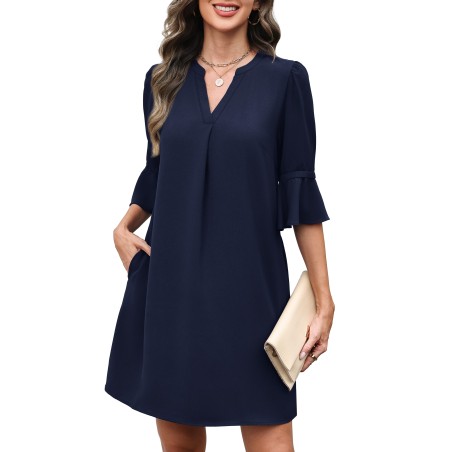 RUMIA Summer Dresses for Women 2025 V Neck Ruffle Short Sleeve Casual Dress with Pockets